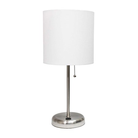 DIAMOND SPARKLE 60W Stick Lamp with USB Charging Port & Fabric Shade - White DI2519736